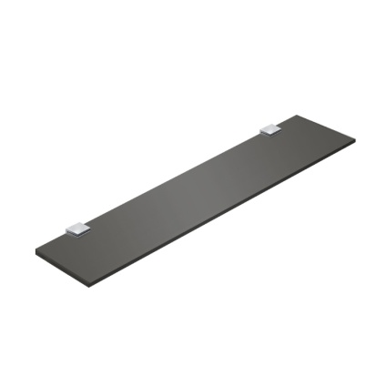 Product Cut out image of the Origins Living Pier 600mm Black Glass Shelf with chrome brackets